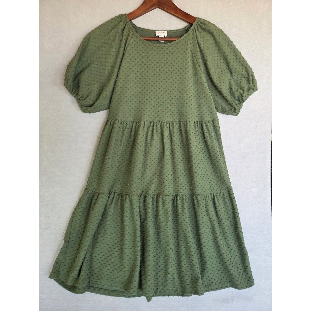 J.Crew Green Swiss Dot Tiered Midi Dress XS Puff Sleeve Cottagecore Boho